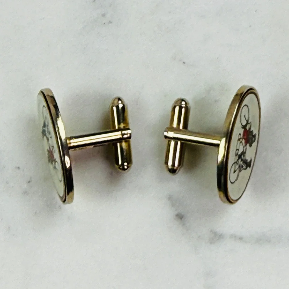 Unbranded Cufflinks Mens OS Gold Tone Tandem Bicycle Couple Novelty Vintage